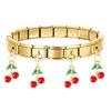 Geometric Square Stainless Steel Elastic Strap Bangle Bracelets for Women Strawberry Cherry Pendant Bracelets Hand Jewelry Gift