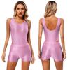Женский глянцевый купальник из двух предметов, боди без рукавов, шорты со средней талией, шорты для йоги, фитнеса, купальный костюм