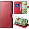 Case + 2 Tempered Glasses for Google Pixel 9 Pro, Flap Protection Anti-Scratch Shockproof Soft Synthetic Leather - Red