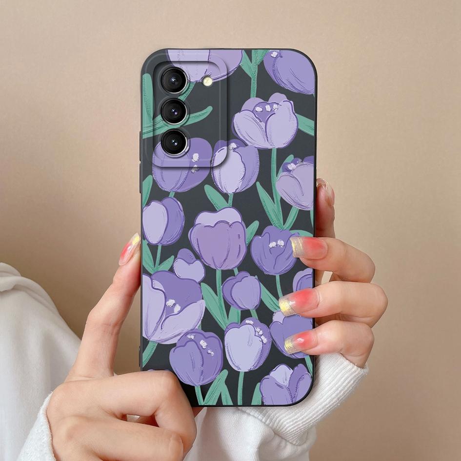 Phone Case For Samsung S21 S20 FE M13 M14 M32 Note 20 M53 Back Cover Pretty Flower Coloured Drawing Shockproof Soft Silicone Housing Capas For Samsung