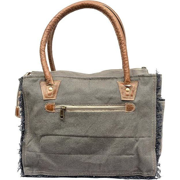 Canvas Hand Bag Upcycled Canvas & Cowhide Tote Bag Radiant Upcycled Leather (Olive Green)