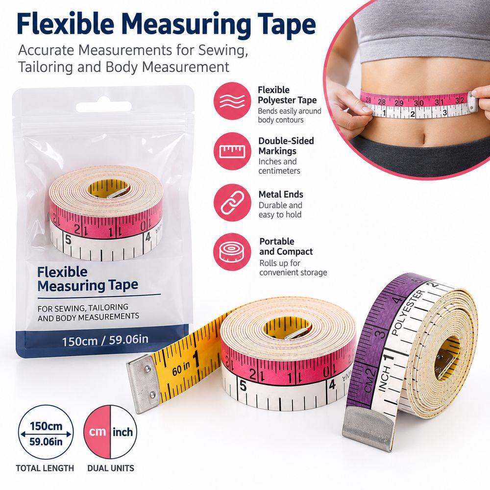 Flexible Body Measuring Ruler Double-Sided Markings Flat Ruler for Sewing and Body Measurements