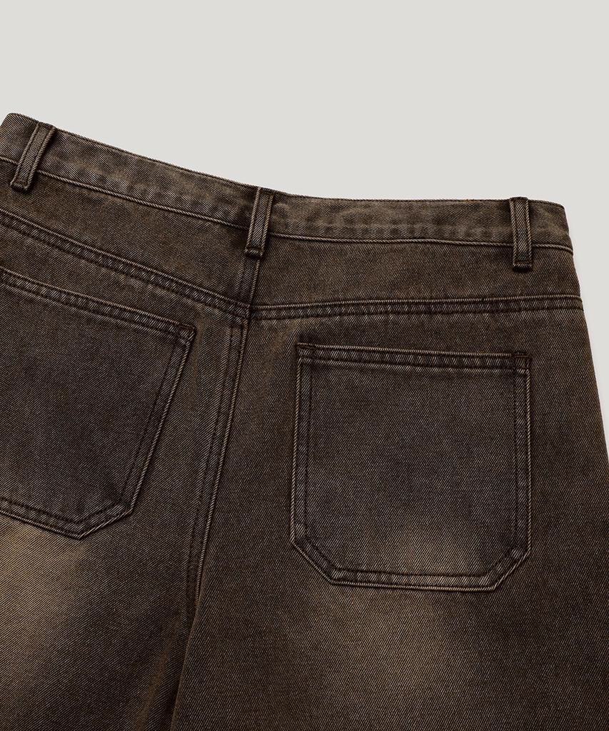 NODU Side Cut Washed Bermuda Shorts [Brown]
