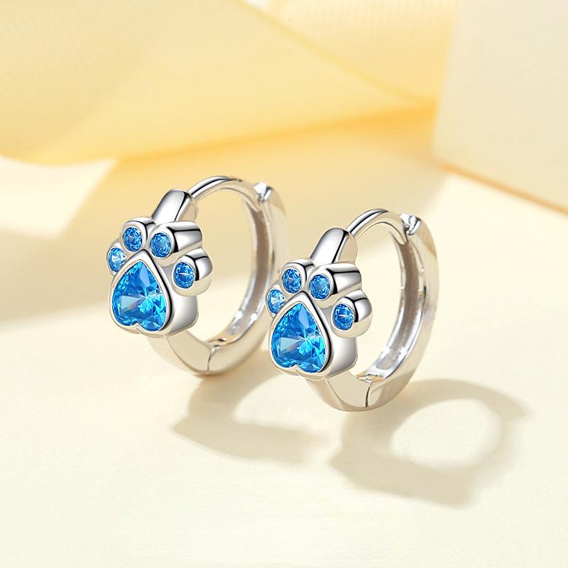 Модные серебряные серьги-кольца в форме кошачьей лапки, синие серьги с кубическим цирконием для девочек, минималистский подарок AVE