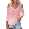 Women's Casual Shirt Blouse Print V-neck Sexy Cold Shoulder 3/4 Sleeve Top
