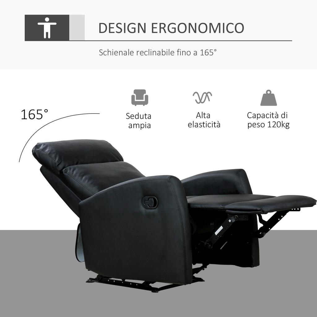Ergonomic Reclining Relax Armchair in Black PU Leather