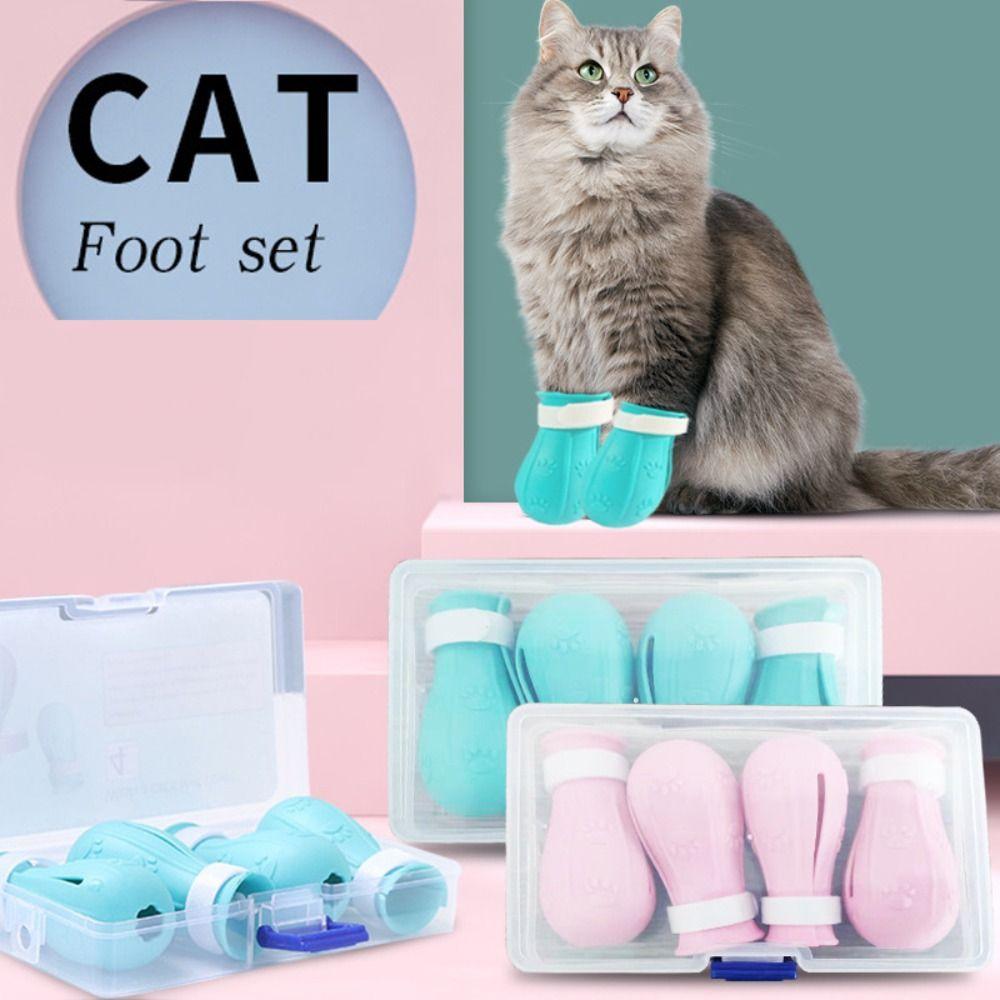 4Pcs Adjustable Cat Foot Shoes Anti-Scratch Bite Paw Nail Cover Boots Washing Shoes