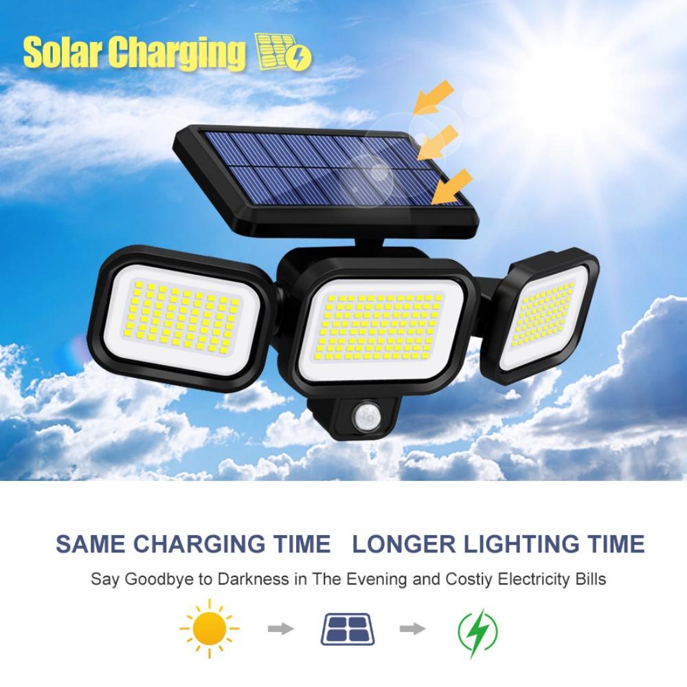 Solar Lights Outdoor 333/288/270 LED 4 Heads Motion Sensor Wall Lights Remote Waterproof Street Area Light Patio Garden Garage