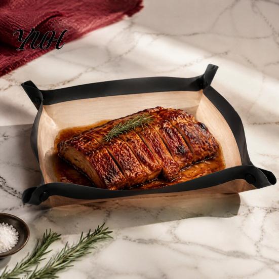 Rectangular Silicone Baking Sheet Fiber Mat with Button, Non-Stick Oven Safe Rectangle Tray, Leakproof Heat Reistant Snap to Form Liner Flexible