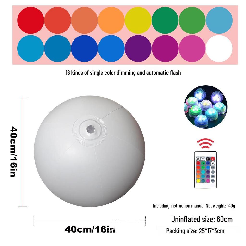 Светодиодный надувной пляжный мяч с изменяющимся цветом - Управляемый пультом, Водонепроницаемый, Реквизит для бассейна и концерта