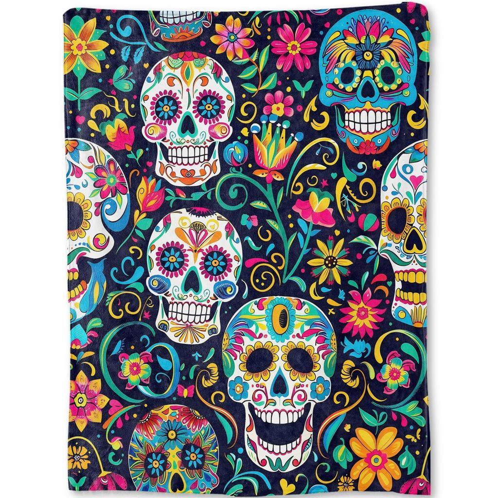 Day Of The Dead Sugar Skull Blanket Flannel Blanket Lightweight Blanket Comfortable Plush Blanket Suitable For Bedroom Living Room Sofa