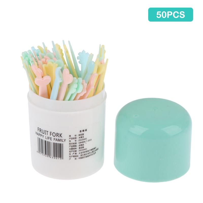 50 шт./набор вилок для фруктов конфетного цвета, мини-фруктовые палочки, пластиковые вилки для закусок и десертов