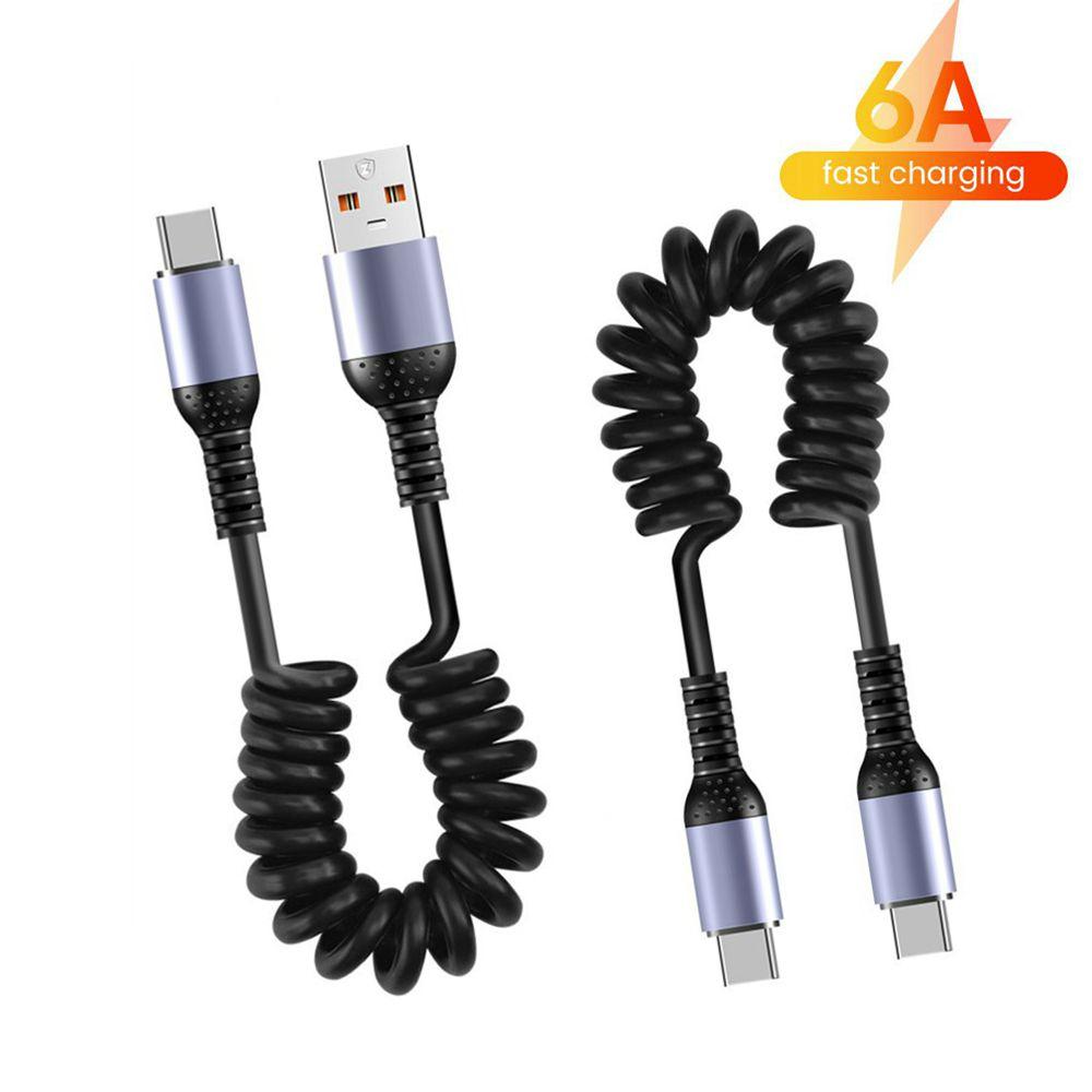 25CM To 1M Car Spring Data Cord 6A Short Fast Charging Wire USB C TO USB C Cable For iPhone15 Huawei Xiaomi Samsung Type C Cable