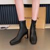 Autumn Winter Women Slimming Short Boots Fashion Back Zippers Square High Heel Shoes  New Women's Ankle Booties