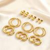 Модный набор серьг-колец из нержавеющей стали с золотым покрытием для женщин, Гладкие большие круглые серьги-пирсинги, Винтажные роскошные украшения