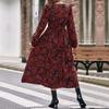 European & American Style Red Printed Long-Sleeve Dress - Women's Spring/Autumn Fashion
