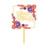Flowers Cake Topper Happy Birthday Gold Silver Birthday Party Cake Insert Acrylic Cake Decoration Wedding Cakes Dessert Decor