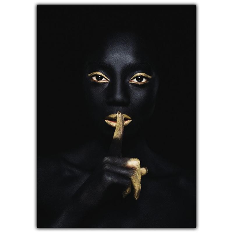 Gold Necklace African Woman Canvas Painting Figure Art Posters and Prints Black Women Wall Art Pictures for Living Room Decor