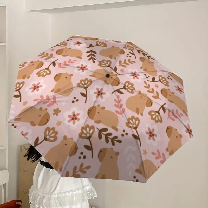 1pc Capybara Print Automatic Folding Umbrella - Compact 8-Rib Design,Perfect Gift for Friends & Family yy250926008
