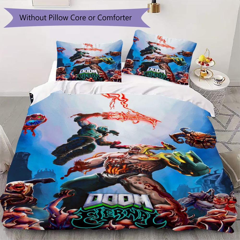 Retro DOOM Pattern Bedding,Quilt Set Quilt Cover Pillowcase Home Birthday Gift (1*duvet cover+2*pillowcase,without core)SSJT0917256