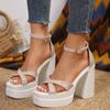 Fashion Super High Heel Summer Women Shoes 2024 NEW One-word Belt Design Women's Thick Heel Sandals Plus Size 42 Sandalias De Mujer
