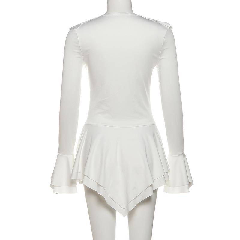 2025 Autumn Women's V-neck Ruffle Dress with Bell Sleeves