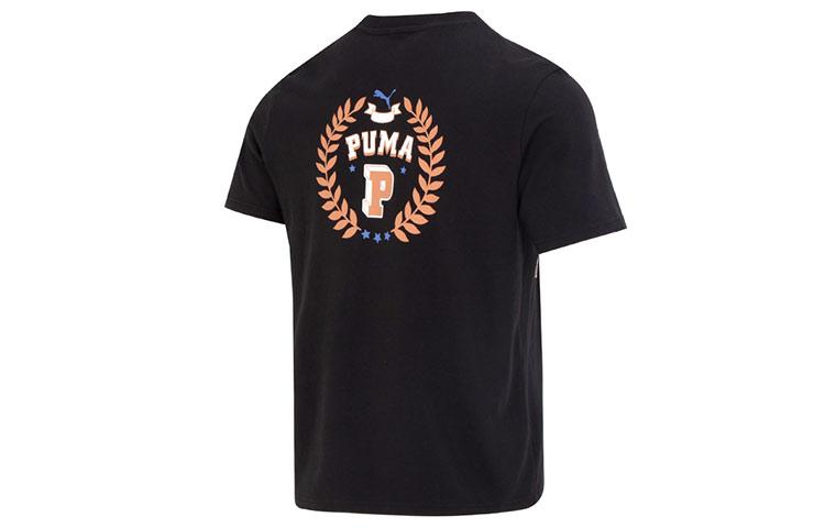 PUMA T Shirts Unisex Black Crew Neck Moderate Straight Fit 677382-01