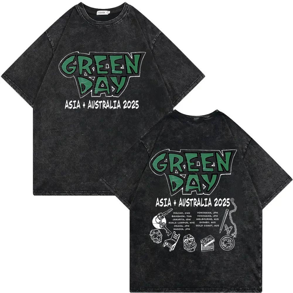 Винтажная футболка с мерчем тура Green Day, выстиранная, мужская, женская одежда, рок, хип-хоп футболка, летняя повседневная мода, свободные футболки