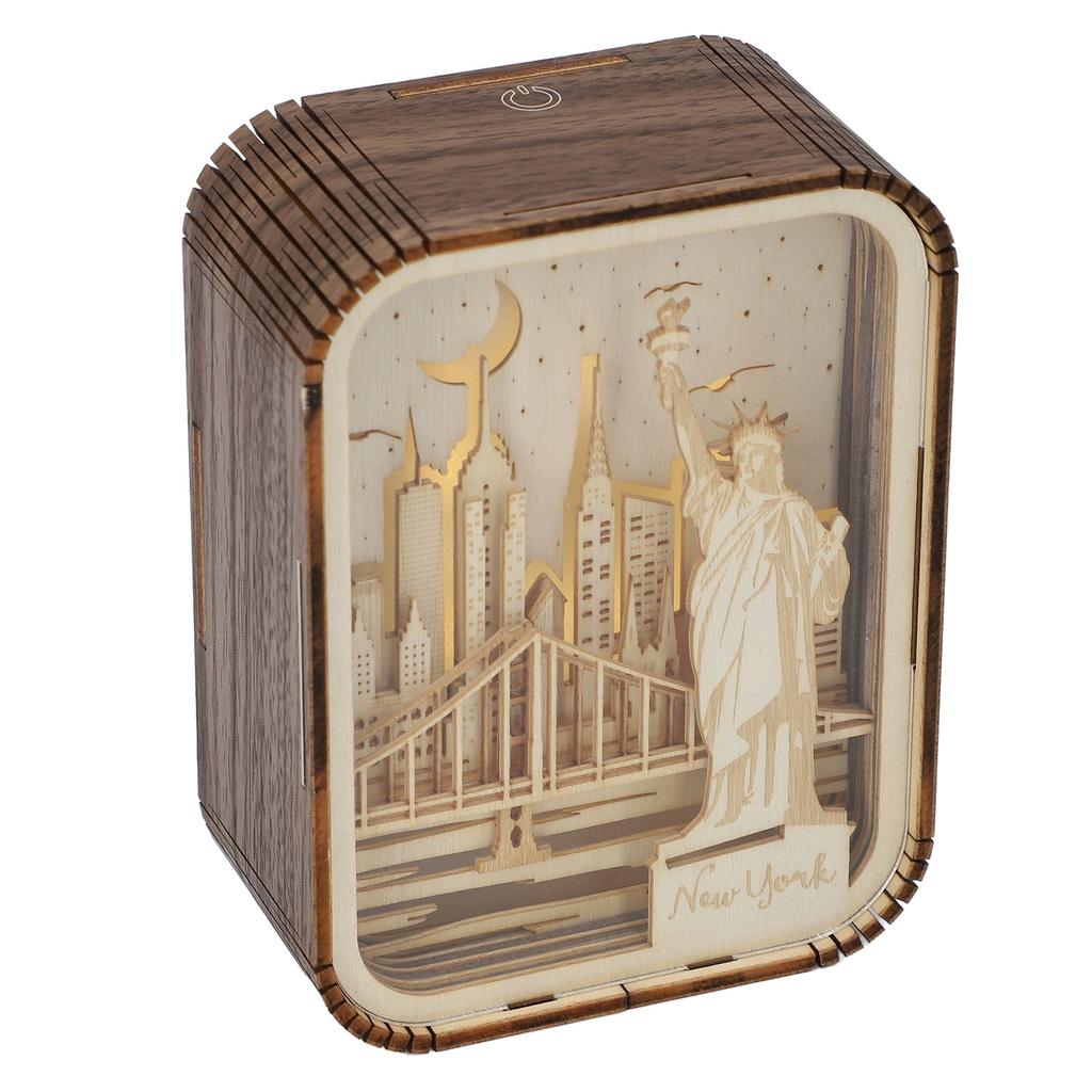 3D Wood Carved LED Night Light Innovative Wood Carved Table Lamp City Series Bedroom Ambient