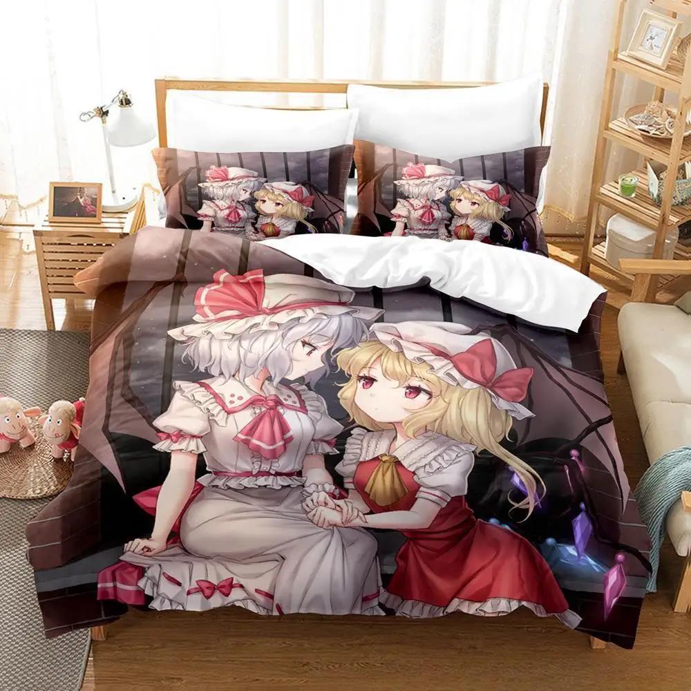 Модный комплект постельного белья Kawaii Girls Touhou Project Remilia Scarlet из трех предметов для взрослых и детей, для спальни, пододеяльник