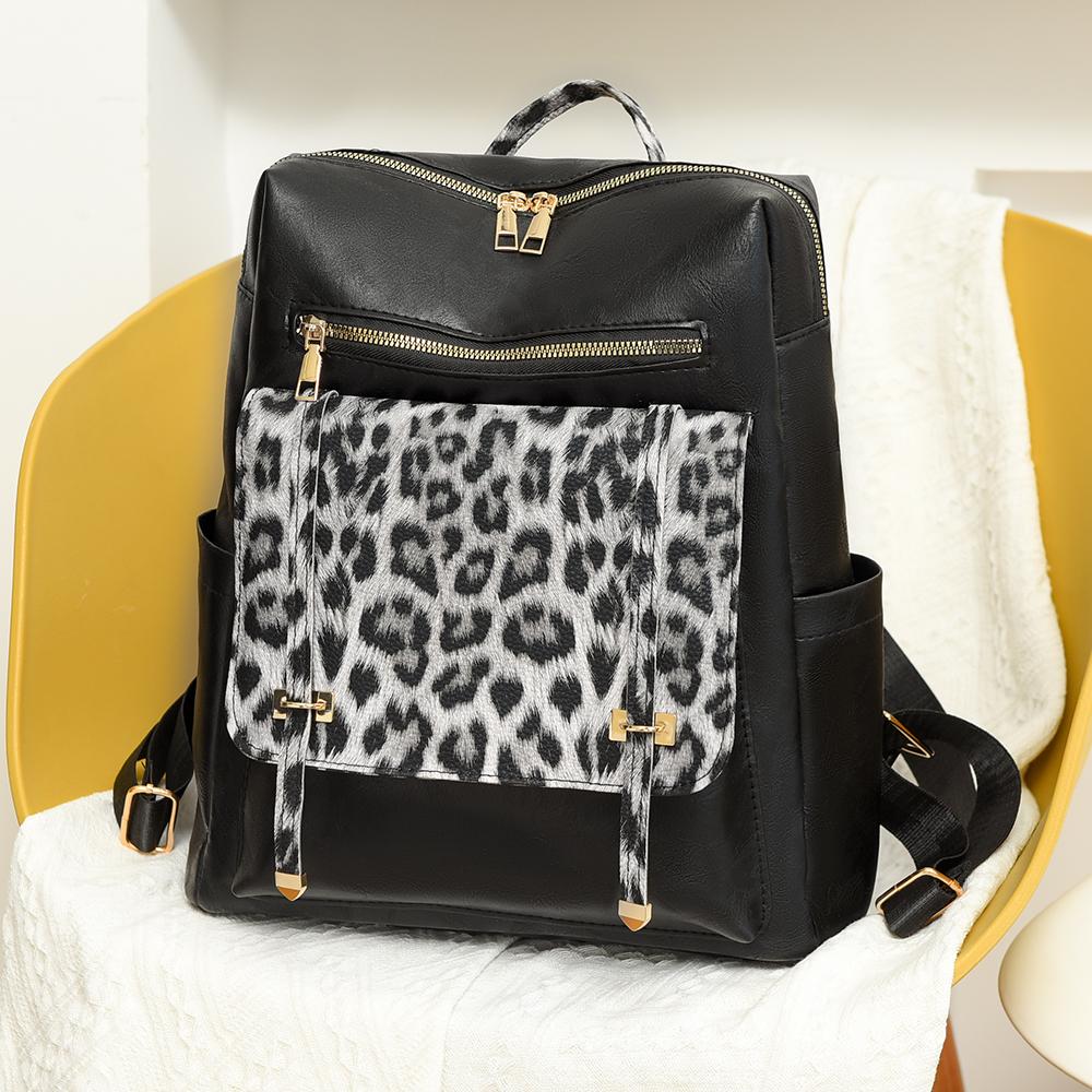 Винтажный рюкзак с леопардовым принтом, женская сумка через плечо, студенческий рюкзак