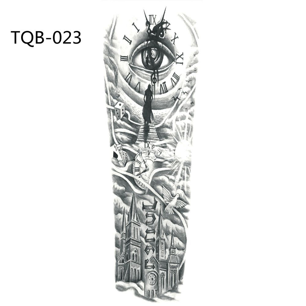 Fashion Fake Tattoos Waterproof  Tiger Eye Clock  Temporary Decal Large Leg Full Arm Tattoo Sticker
