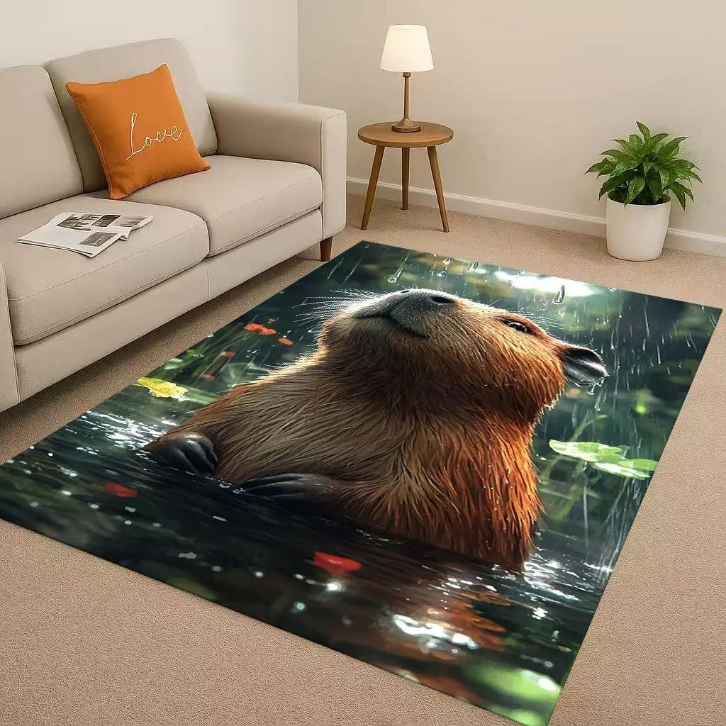 3D Cute Capybara Art Cartoon Living Room Non-Slip Area Rug Soft Carpet for Bedroom Playroom Sofa , Easy Clean Home Decor Doormat