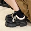 Platform Small Leather Shoes Women'S Autumn And Winter Velvet Loafers One-Pedal Lazy Shoes High-Heeled Mary Jane Shoes