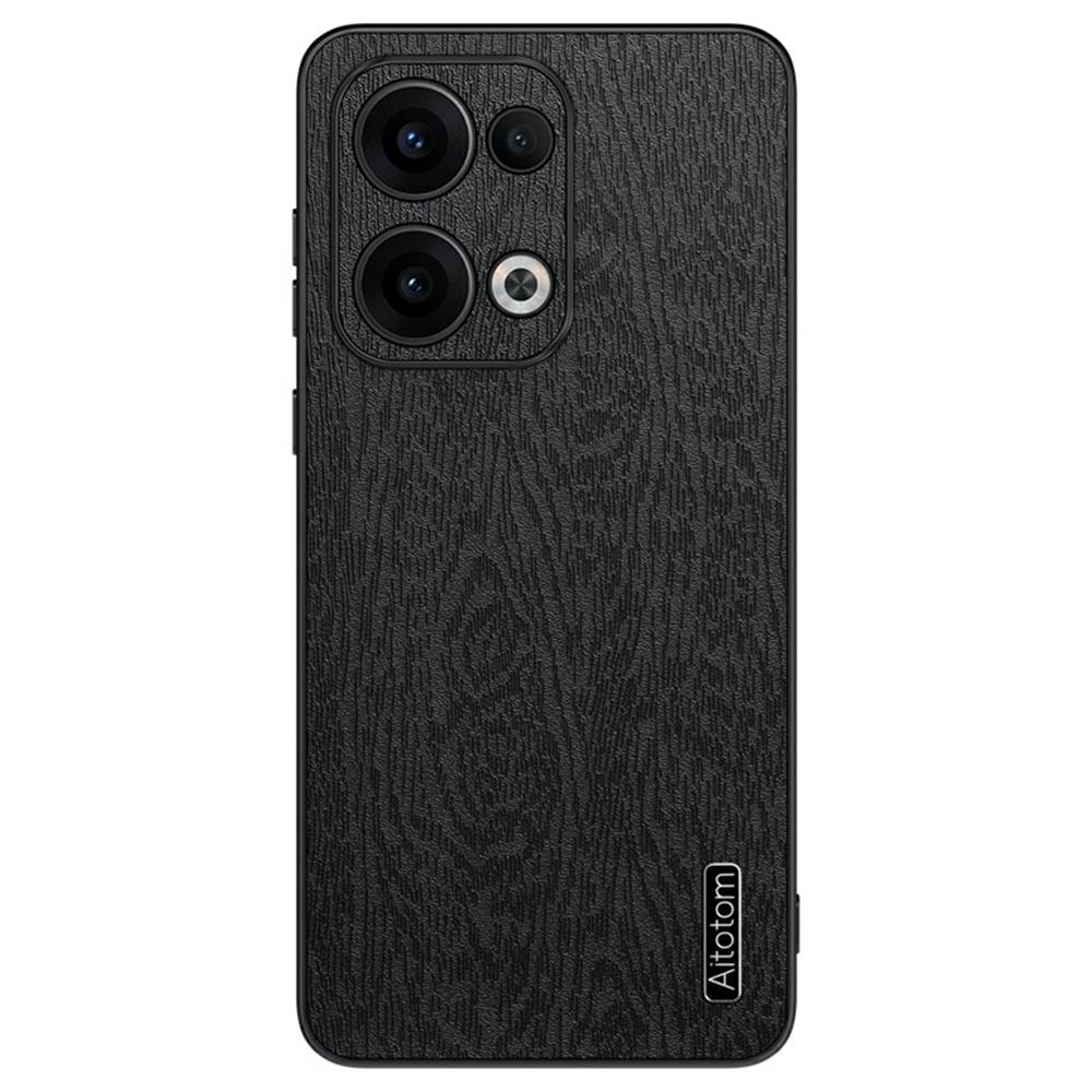 Для Oppo Reno13 5G (Глобальный) Чехол Текстура дерева Покрытый ПУ кожей Чехол для телефона из ПК+ТПУ