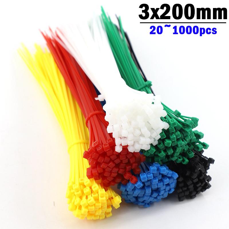 30~1000Pcs/Pack 3x200mm Self-Locking Nylon Ties Plastic Fasten Rope Balcony Privacy Screen Net Fasten Tools Cable Zip Ties