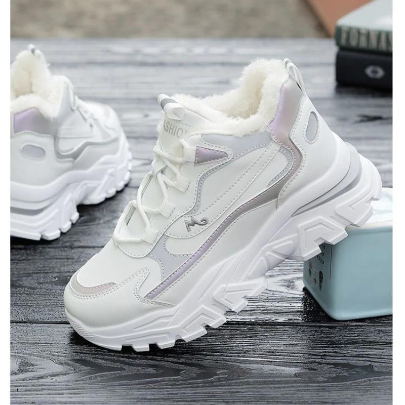 Модная зимняя женская обувь, новые хлопковые туфли на платформе, женские повседневные кроссовки на шнуровке, ботильоны, кроссовки для женщин, теплые зимние ботинки