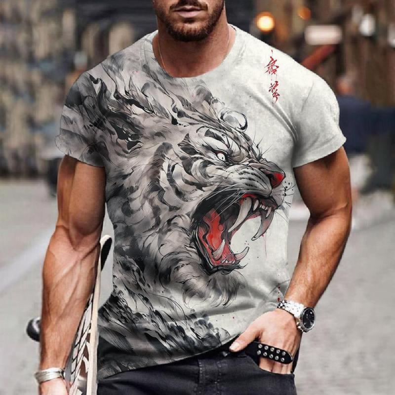 Футболки с изображением животных для мужчин, футболка с коротким рукавом и принтом тигра 3D, модная уличная одежда, летний свитер с круглым вырезом, повседневная одежда больших размеров