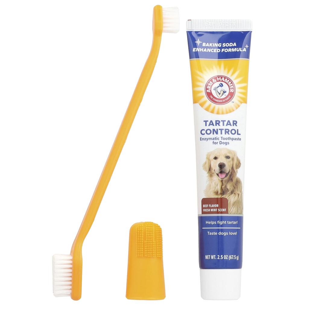 Arm & Hammer Контроль зубного камня, Набор для ухода за зубами собаки, Говядина, Набор из 3 предметов