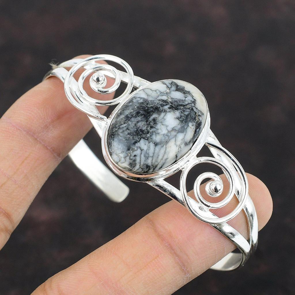 Браслет-манжета из пинолита с яшмой, браслет-манжета ручной работы, браслет из стерлингового серебра 925 пробы, регулируемый браслет, браслет-манжета с драгоценным камнем, новые ювелирные изделия для подарка