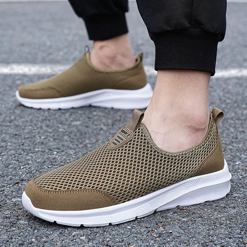 Brown Summer Mesh Men Walking Shoes Lightweight Sneakers Breathable Slip On Casual Sports Comfortable Flats Plus 48 Casual