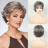 Women Short Mixed Gray White Natural Curly Fluffy Hair Synthetic Layered Wig With Bangs Daily Cosplay Wigs Heat Resistant Fibre