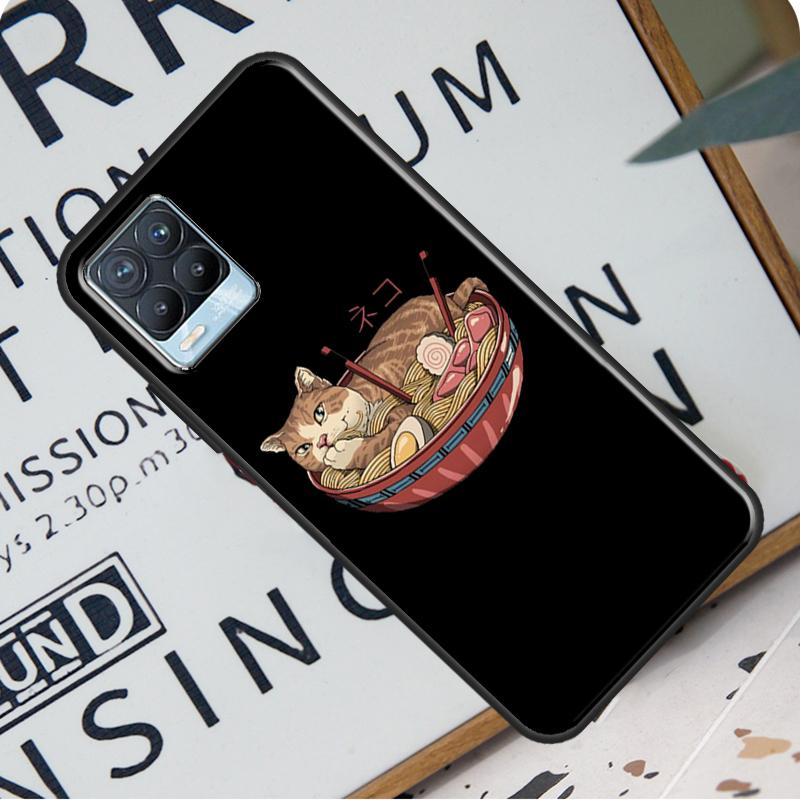 Neko Ramen Japan Cat Anime Back Case For Realme 8i 8 Pro GT Neo 2 Master C15 C21 Coque For OnePlus 8T 9R Nord2 9 Pro