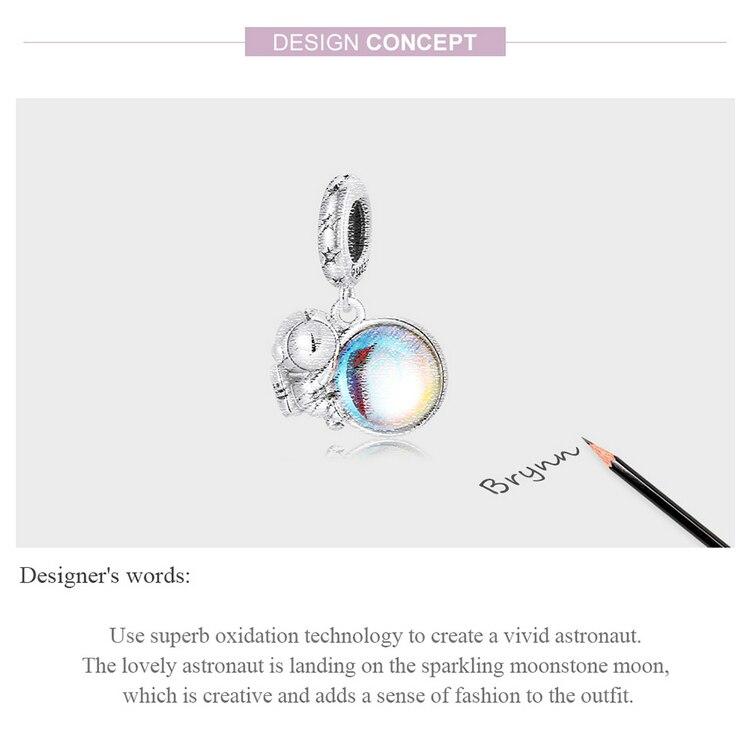 BAMOER Стерлинговое Серебро 925 пробы Луна и астронавт Подвеска для серебряного браслета или браслета «Путешествие в космос» на тему изящных ювелирных изделий в подарок