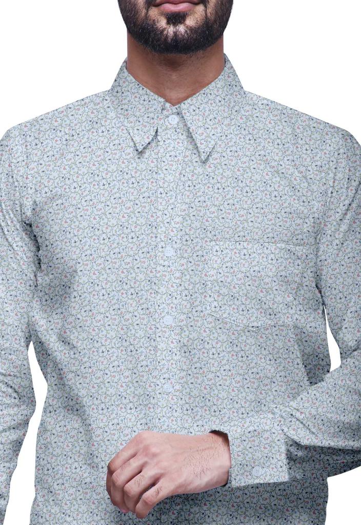 BestMan Printed Formal Shirts For Men Slim Fit Spread Collar Cotton Shirt