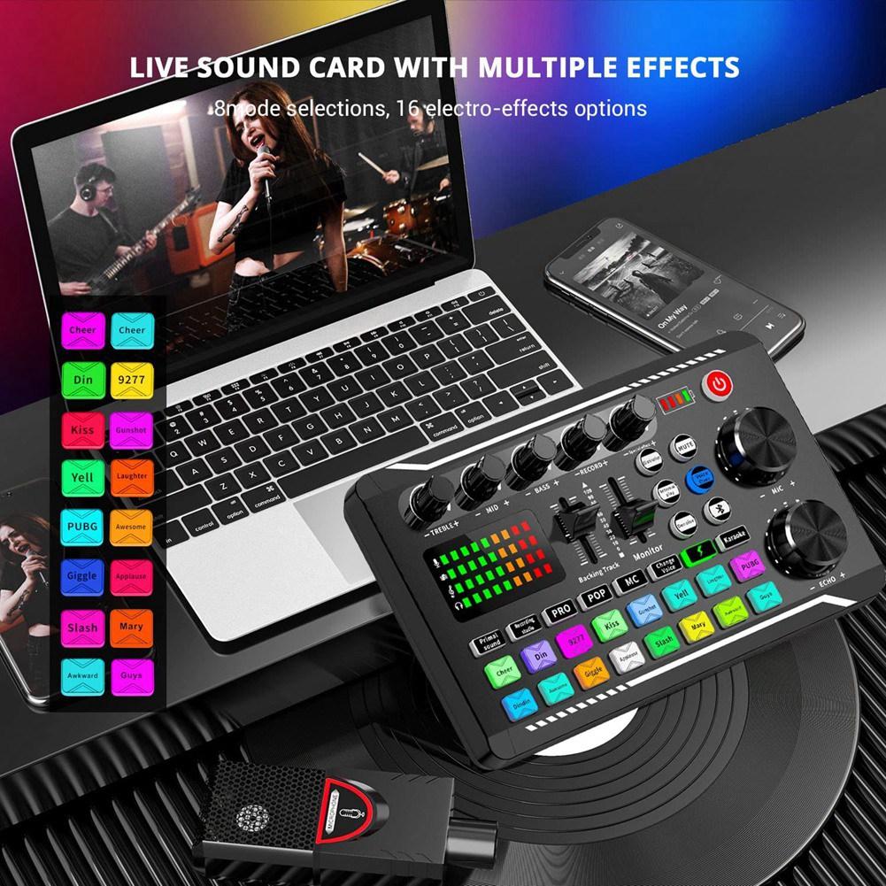 F998 Live Sound Card Audio Mixer Podcast, преобразователь голоса для платы звуковых эффектов для микрофона