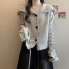 Women's Large Lapel Short Cardigan Jacket - 2026 Autumn/Winter Knit Drawstring Long-Sleeve Button-Up Sweater