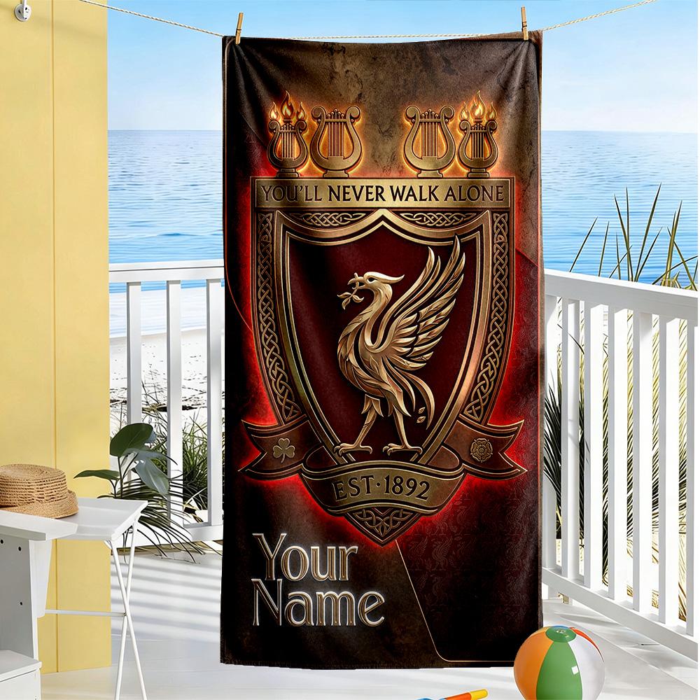 Liverpool Team Customize Text Beach Towel Super Soft Absorbent Suitable For Swimming Gym Camping Yoga Vacation