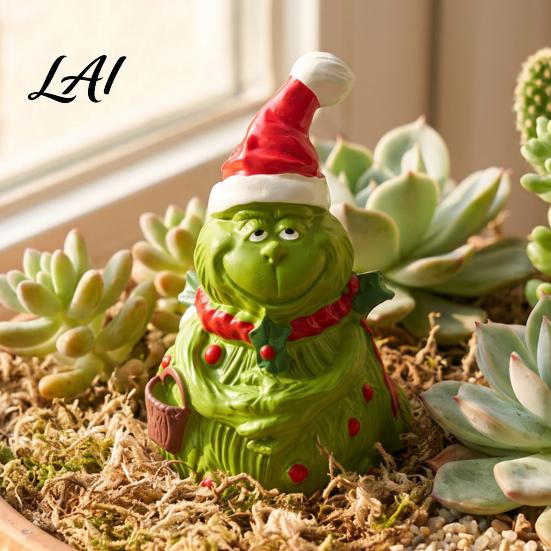 Holiday Gift for Friends Christmas Green Monsters Ornament with Santa Hat And Scarf Resin Frog Decorative Crafts Figurine Home Decoration,