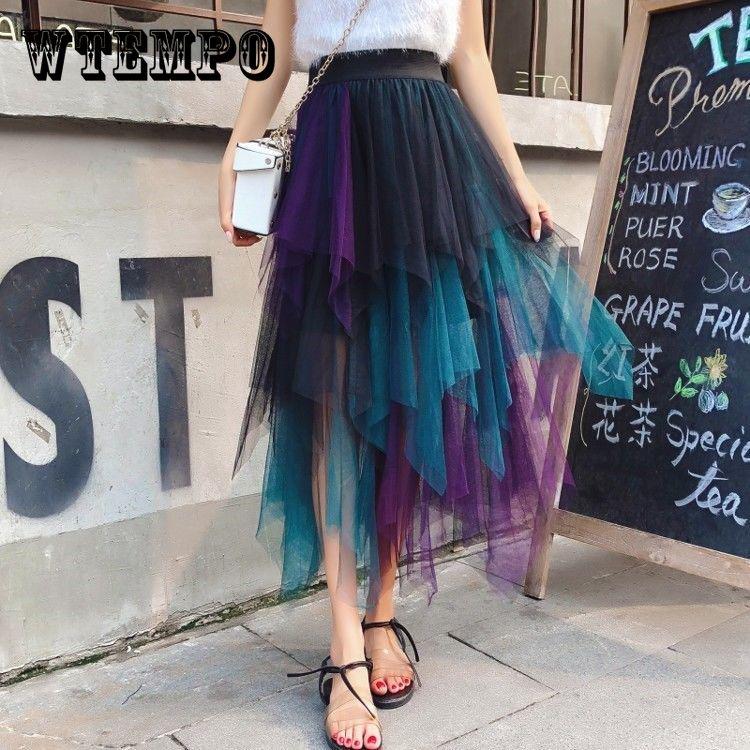 Модная тюлевая юбка-пачка, женская длинная юбка с высокой талией, плиссированная юбка, женская школьная юбка Sun Spodnica